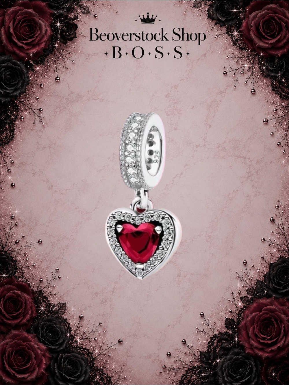 New .925 Sterling Silver Zircon Red Love Heart Dangle Pendant Charm Jewelry
